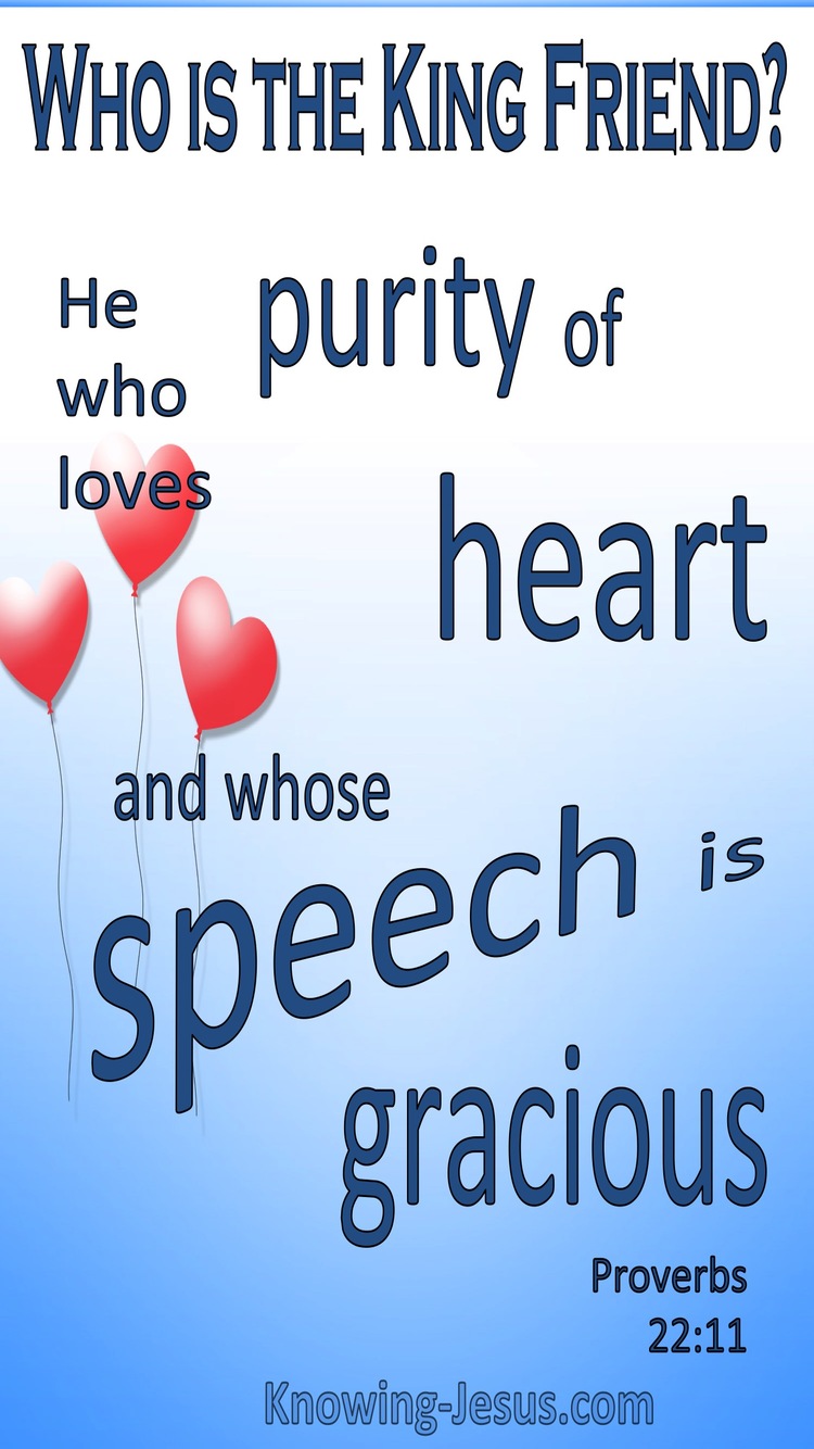 Proverbs 22:11 Purity Of Heart And Gracious Speech The King Is His Friend (blue)